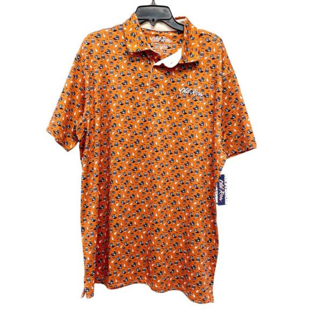 Old Row‎ Men's Pregamer Printed Polo Shirt Dark Orange Blue White Size 2XL